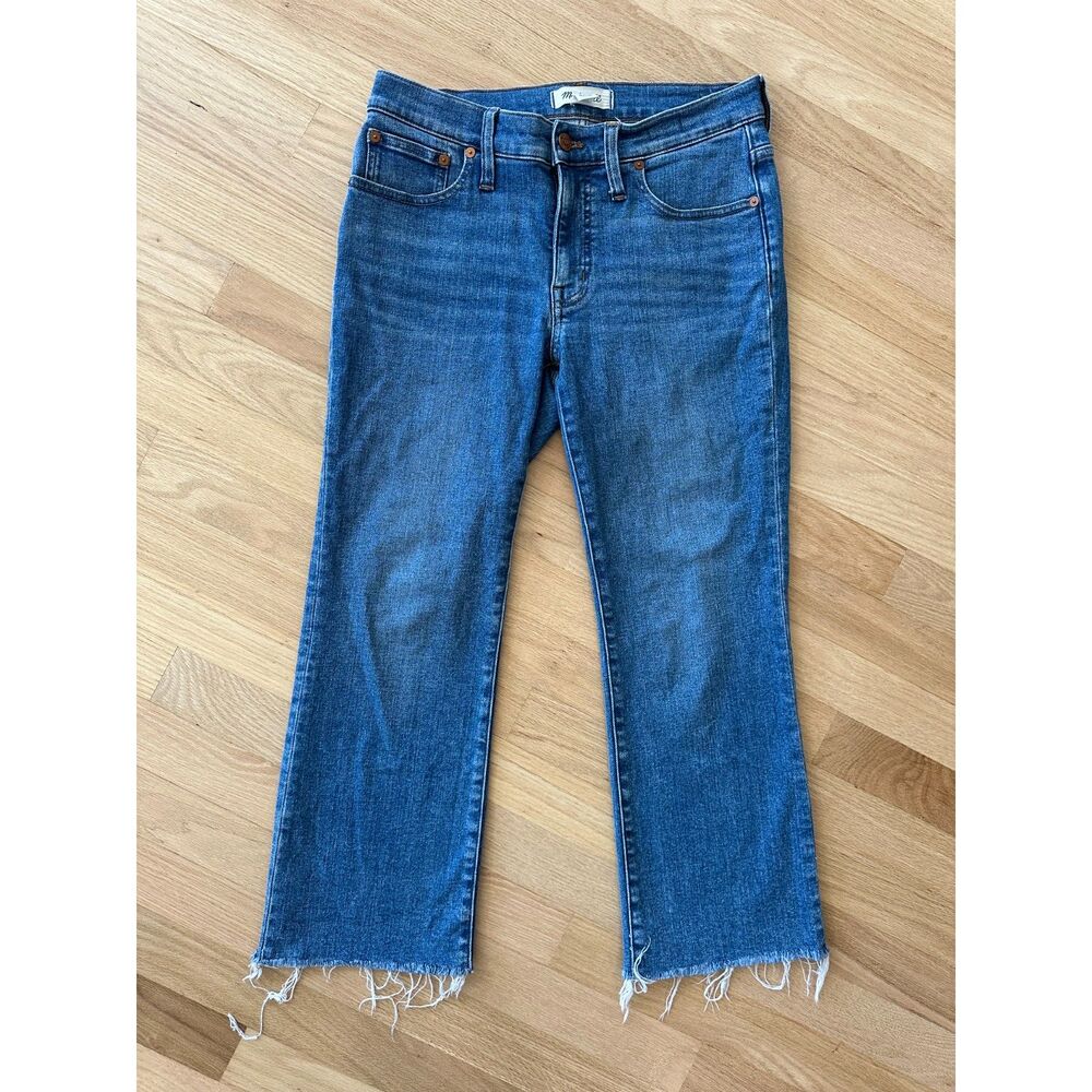 Madewell Mid-Rise Kick Out Crop Jeans 27P Medium Wash Blue Demi-Boot Denim